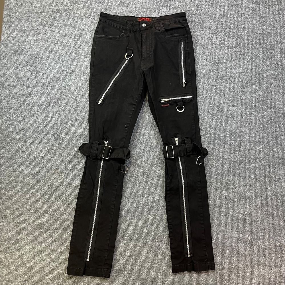 Tripp NYC Bondage Pants Men's Black Pockets Multi-Zipper Stretch Goth - 31X32‎